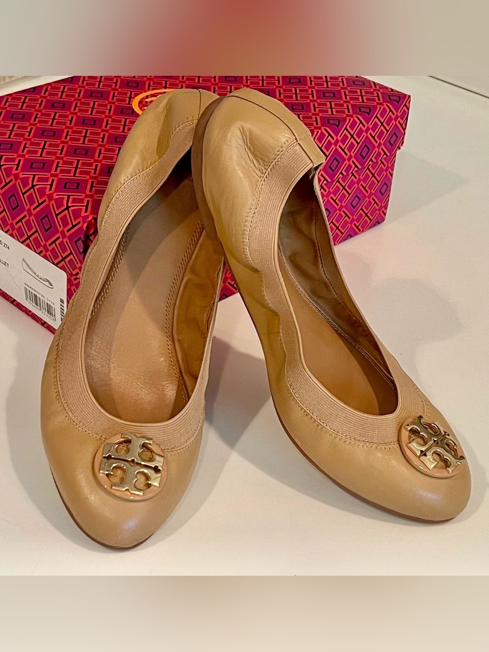 Tory Burch “Claire” Leather Logo Ballet Flats